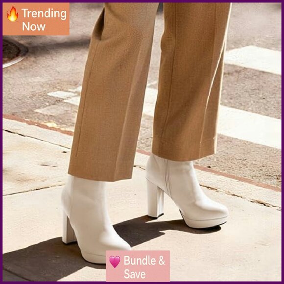 Women's High Heel Ankle Boots 4-Inch Block Heel Round Toe Zipper - Picture 4 of 8